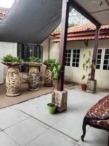 a patio with a bunch of potted plants at 6 bedroom Villa Medina Bungalow at Pantai Bagan Lalang in Tanjong Sepat +16 photos