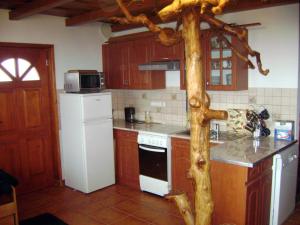 a kitchen with a white refrigerator and a stove at Pásztor Vendégház in Poroszló