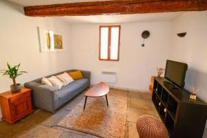 a living room with a couch and a tv at Canourgue in Montpellier