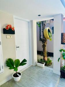 库克斯巴扎Sun Oasis Resort的一间有门的房间,里面装有植物