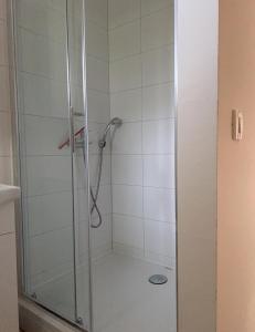 una ducha con puerta de cristal en un baño en Camping Cremona Turanj, en Turanj