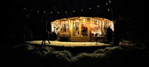 a house covered in lights in the snow at night at Woeste Hoogte - Groesbeek in Groesbeek