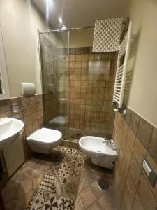 a bathroom with a toilet and a sink and a shower at Residenza Fonticella in Rivisondoli +20 photos