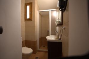 a small bathroom with a toilet and a sink at Tholos Traditional Apartment In Gavalochori - BY APOKORONAS VILLAS in Gavalochori +31 photos