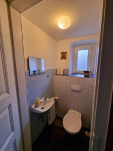 a small bathroom with a toilet and a sink at Ferienwohnung Joseph im alten Pastorat in Kevelaer