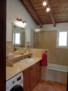 a bathroom with a sink and a washing machine at Casa Rural en Málaga, donde el tiempo se detiene in Las Casillas