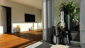 TV a/nebo společenská místnost v ubytování Modernes 3,5 Zimmer Apartment 100 m2 mit Alpenblick und 3 Terrassen