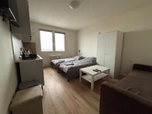 une chambre avec un lit, une table et un canapé dans l'établissement Apartamenty w centrum Głogowa, à Głogów