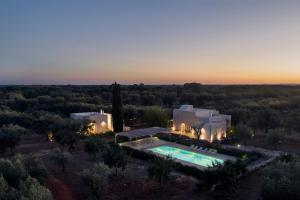 an aerial view of a house with a swimming pool at Villas with pool at Ostuni in Carovigno