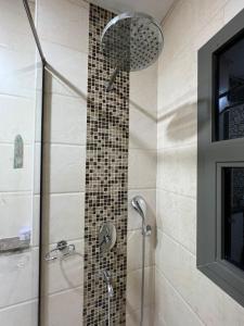 a bathroom with a shower with a glass door at Golden Homes 2 in Dubai