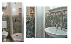 two pictures of a bathroom with a sink and a toilet at Huter Apartments in Herceg-Novi +65 photos