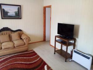 a living room with a couch and a television at Brisas de Octay in Puerto Octay