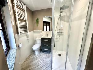 ein Badezimmer mit Dusche, Toilette und Waschbecken in der Unterkunft Cudillero Centro Piso Brother Law SL in Cudillero