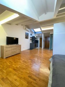 a large living room with a flat screen tv at Le Mura Minicase int 4 in Castelfranco Veneto
