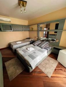 a bedroom with two beds and a mirror at Pousada DRIRIOS HOUSE in Jaraguá do Sul +41 photos
