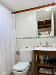 a white bathroom with a toilet and a sink at La Tante in San Carlos de Bariloche