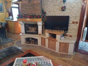 a living room with a television and a fireplace at Vila Krismark in Žabljak
