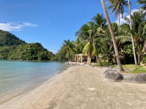 a beach with palm trees and a house on it at Siam Royal View Pool Villa in Ko Chang +9 photos
