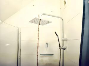 a shower in a bathroom with a glass door at Charming House in Viroinval Forest - Sauna in Régniessart
