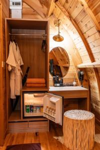 a small kitchen in a tiny house at Khum Damnoen Resort in Ratchaburi