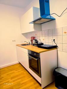 une cuisine avec un évier et une cuisinière dans l'établissement Komplette 2-Zimmer Wohnung, à Nuremberg