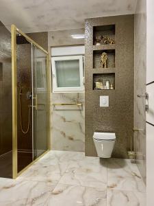 a bathroom with a shower and a toilet at MAK apartment in Kaštela +32 photos