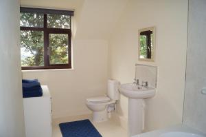 a white bathroom with a toilet and a sink at 2 Buckatree Cottage in Wellington