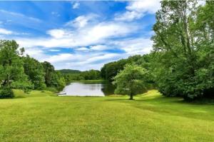 a view of a river with trees and a field at Mountainside Cabin, Secluded, Hot Tub, Lake Accessible in Rockbridge