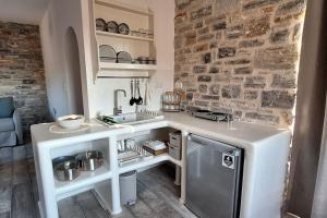 a kitchen with a refrigerator and a sink in it at Akallis Villa in Galini +24 photos