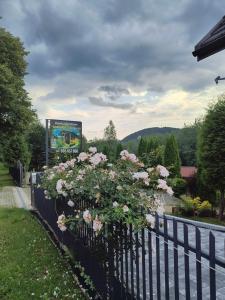 een hek met een bos bloemen erop bij APARTAMENT z aneksem kuchennym BARBARKI in Solina