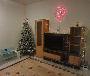 ソダンキュラにあるSweethomeのリビングルーム(クリスマスツリー、テレビ付)