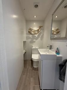 Jolly HarbourにあるLuxury Waterfront Villa 249C South Beachの洗面台とトイレを備えた白いバスルーム