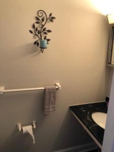 a bathroom with a sink and a plant on the wall at Private Master Queen Room in Winston-Salem