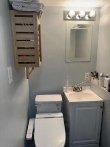 a bathroom with a white toilet and a sink at Your Home away from Home ! in Baychester