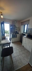 a kitchen with a table and a table and a tablektop at Vounios house in Manganítis