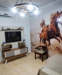TV a/nebo společenská místnost v ubytování Apartamento 102 espaçoso e tranquilo