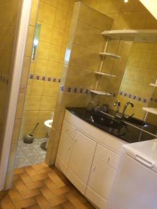 Monistrol-sur-LoireにあるLa maison de Berryの洗面台とトイレ付きのバスルーム