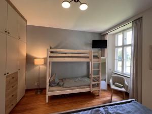 a bedroom with a bunk bed in a room at Villa Lattermann in Muldenhammer