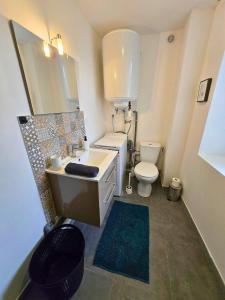 a bathroom with a sink and a toilet and a mirror at Cosy Studio Confort in Étampes-sur-Marne