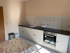 a kitchen with a stove and a counter top at Rittergut zu Groitzsch Muldenstraße 1 in Jesewitz