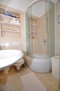 e bagno con doccia, servizi igienici e lavandino. di Apartment Balcony a Spalato (Split)
