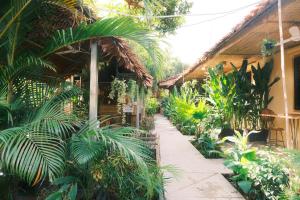 a garden with many plants and a walkway at Madam Sokha Homesteading in Siem Reap
