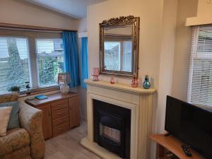 Μια τηλεόραση ή/και κέντρο ψυχαγωγίας στο Gezellig chalet op de Veluwe met omheinde tuin