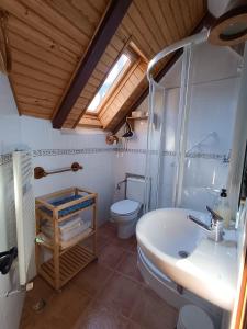 a bathroom with a white sink and a toilet at Caseta Sorripas in Bielsa