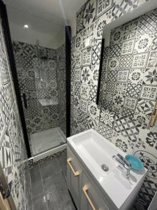 a bathroom with a sink and a shower at Studio Cosy Saint-Véran in Saint-Véran