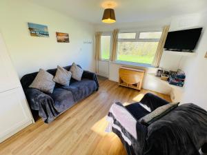 サンダウンにある2 Bedroom Chalet SB177, Sandown, Isle of Wightのソファとテレビのあるリビングルーム