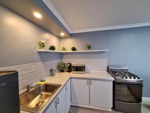 a kitchen with a sink and a stove at Norms Near US Embassy in Bridgetown