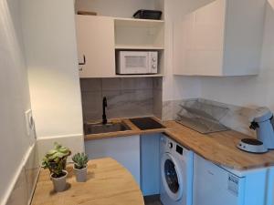 a kitchen with a sink and a washing machine at Lafayette Gare Saint-Charles in Marseille