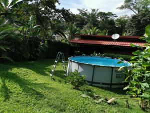 una vasca da bagno posta sull'erba accanto a un cortile di Casa Echavarria a Puerto Viejo Altre 14 foto