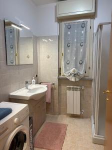 Un baño con lavabo y lavadora. en La dimora del viaggiatore, en Vigevano